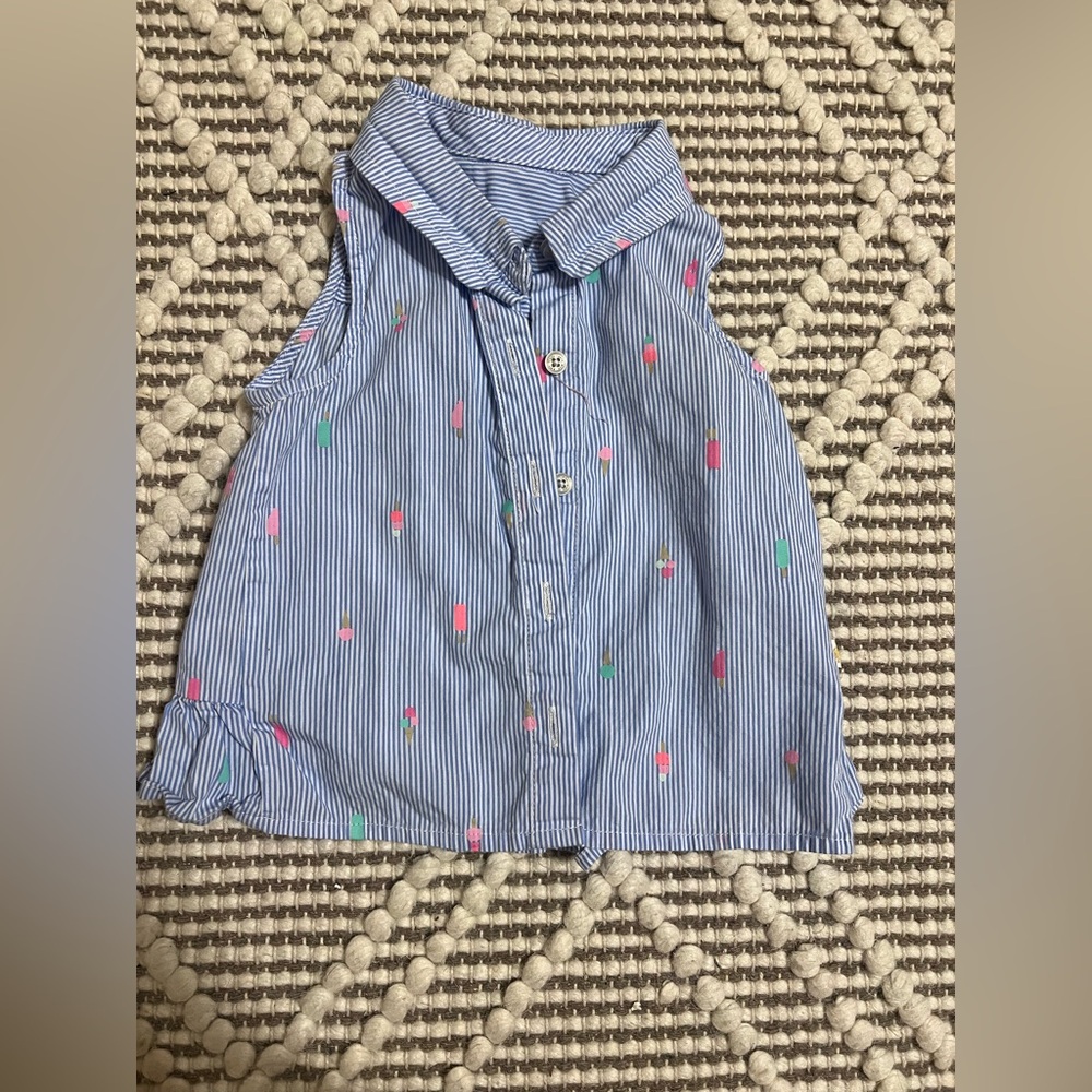 Striped Sleeveless Kids Shirt - Blue with Pink and Green Accents